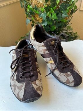 Coach Brown and Gold Signature Logo Sneakers